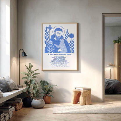 St Francis with Cat Art Print - Blue interior mockup 14 - p_9_franc_cat_0001_Layer 8