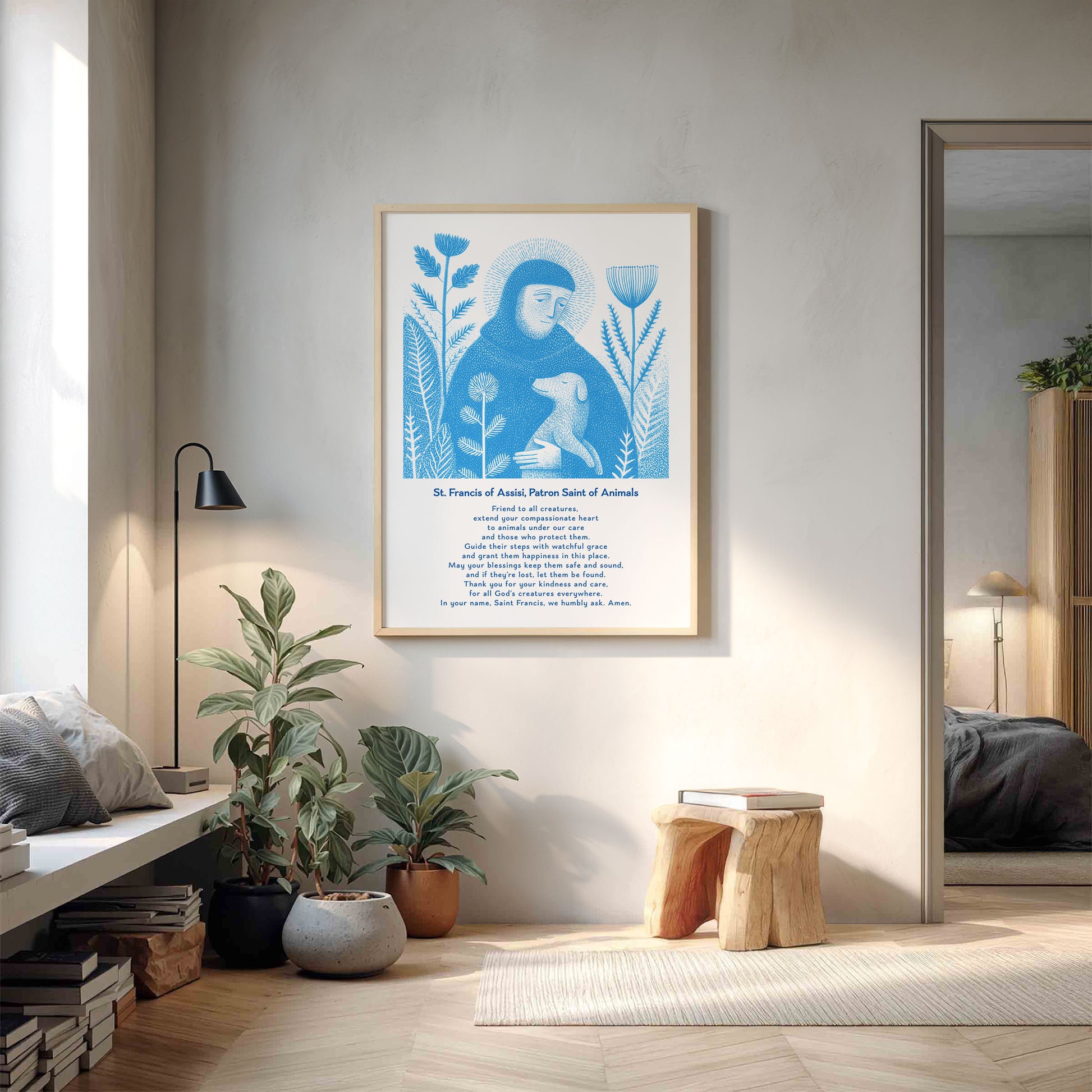 St Francis with Dog Art Print - Deep Blue interior mockup 16 - p_9_franc_dog_0002_Layer 8