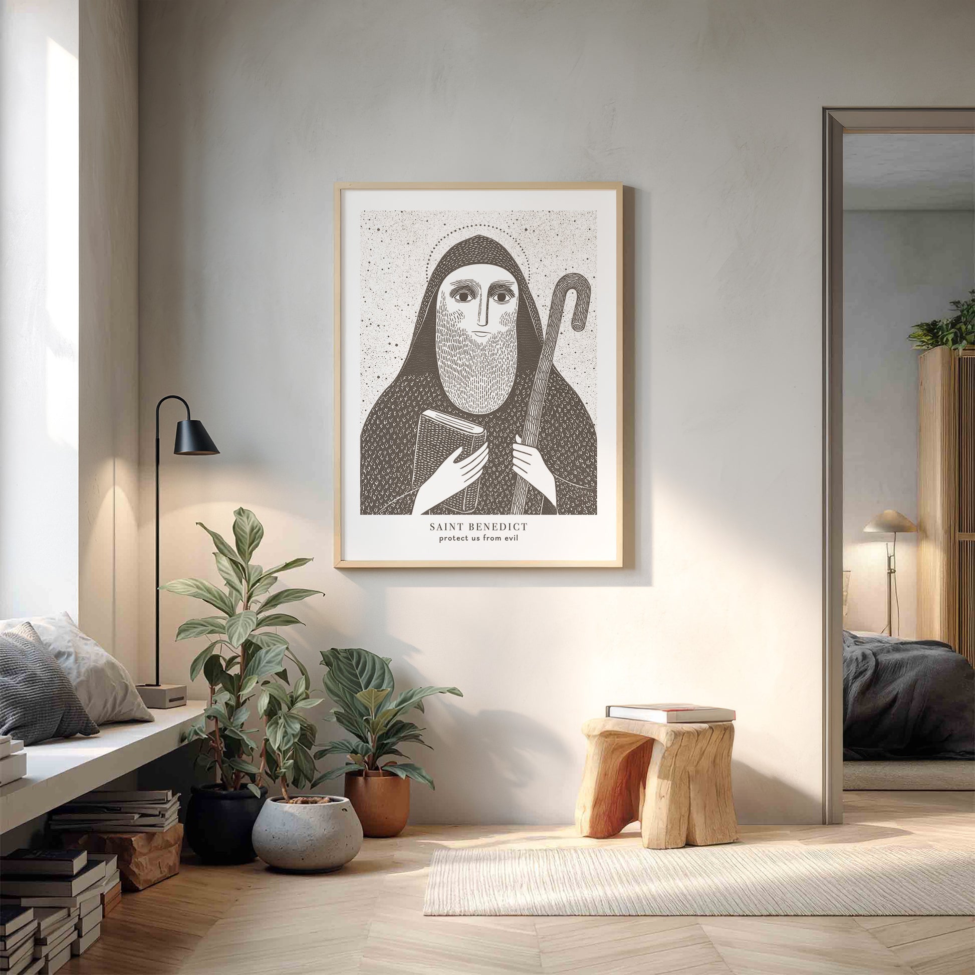 St Benedict Art Print - Brown interior mockup 06 - p_9_liv_neutral_0001_Layer 1