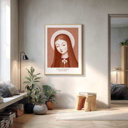 St Dymphna Art Print - Terracotta interior mockup 06 - p_9_liv_neutral_0002_Layer 2