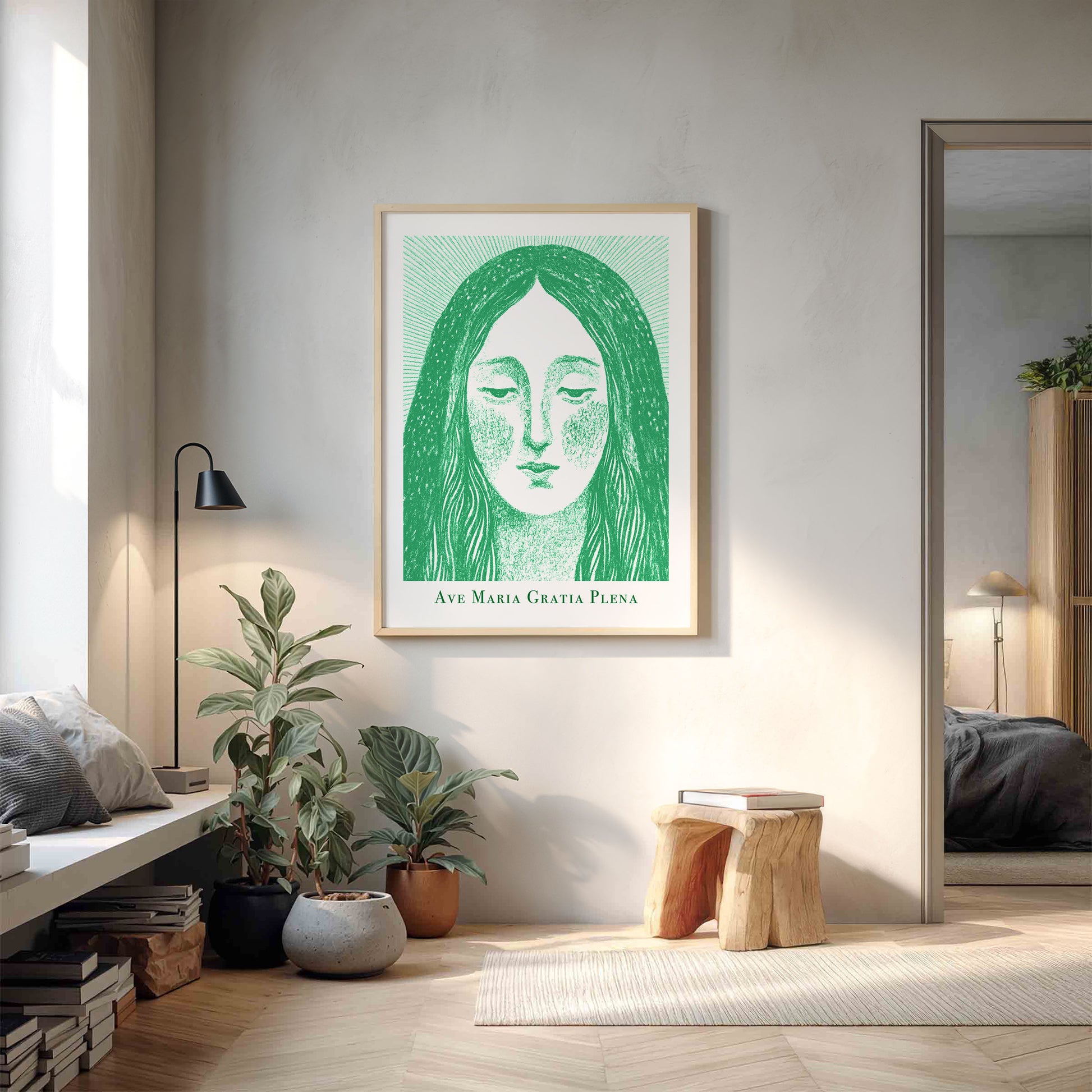 Virgin Mary Art Print - Green interior mockup 11 - p_9_maria_0000_Layer 6