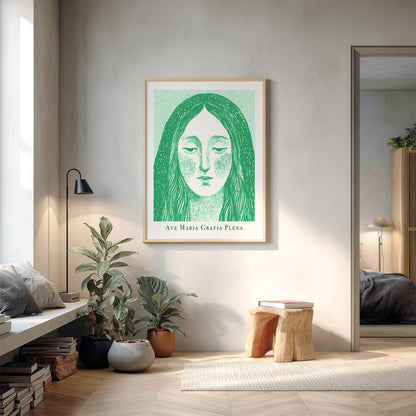 Virgin Mary Art Print - Green interior mockup 11 - p_9_maria_0000_Layer 6