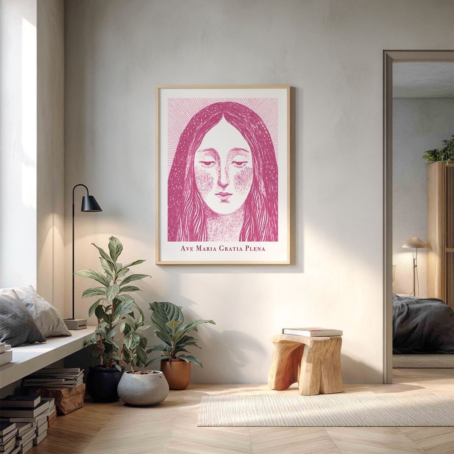Virgin Mary Art Print - Pink interior mockup 11 - p_9_maria_0001_Layer 5