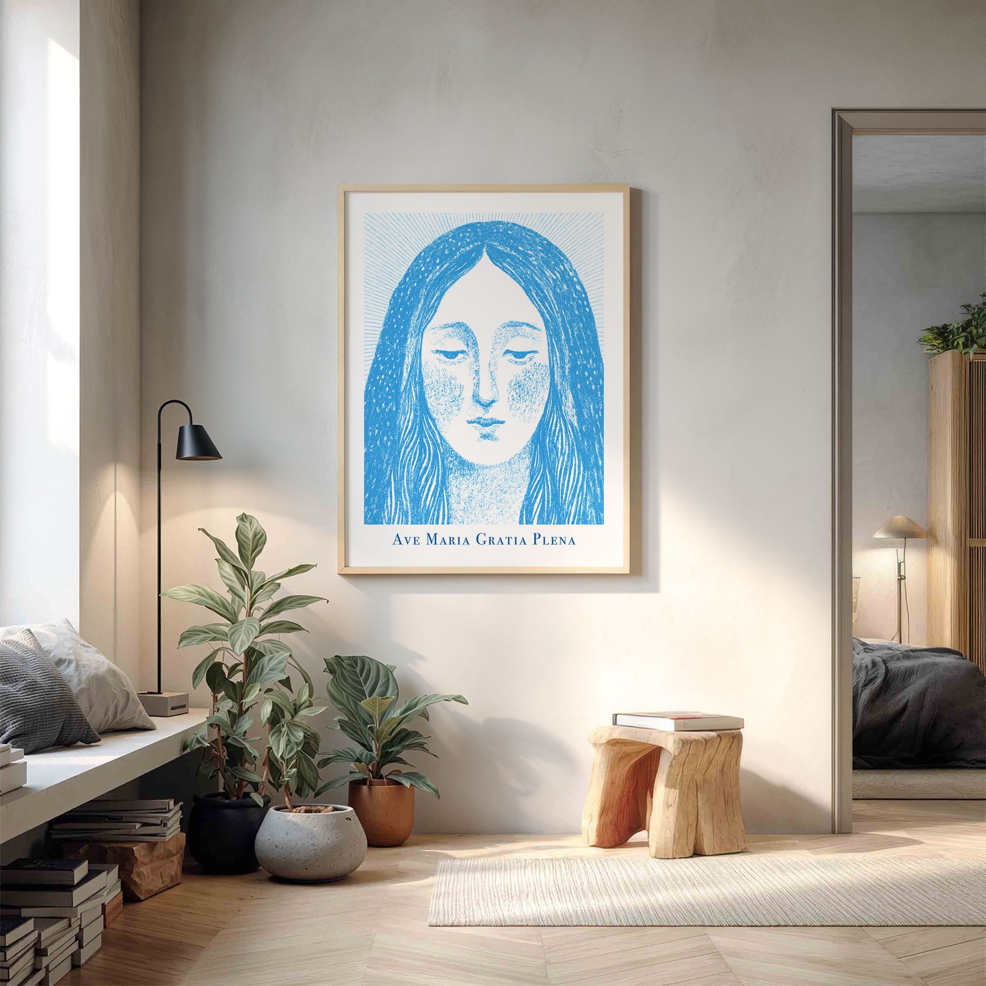 Virgin Mary Art Print - Deep Blue interior mockup 13 - p_9_maria_0004_Layer 8