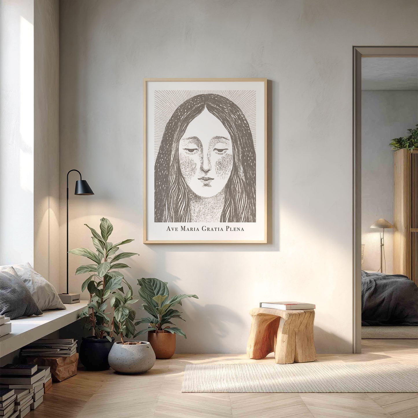 Virgin Mary Art Print - Brown interior mockup 12 - p_9_maria_0005_Layer 7