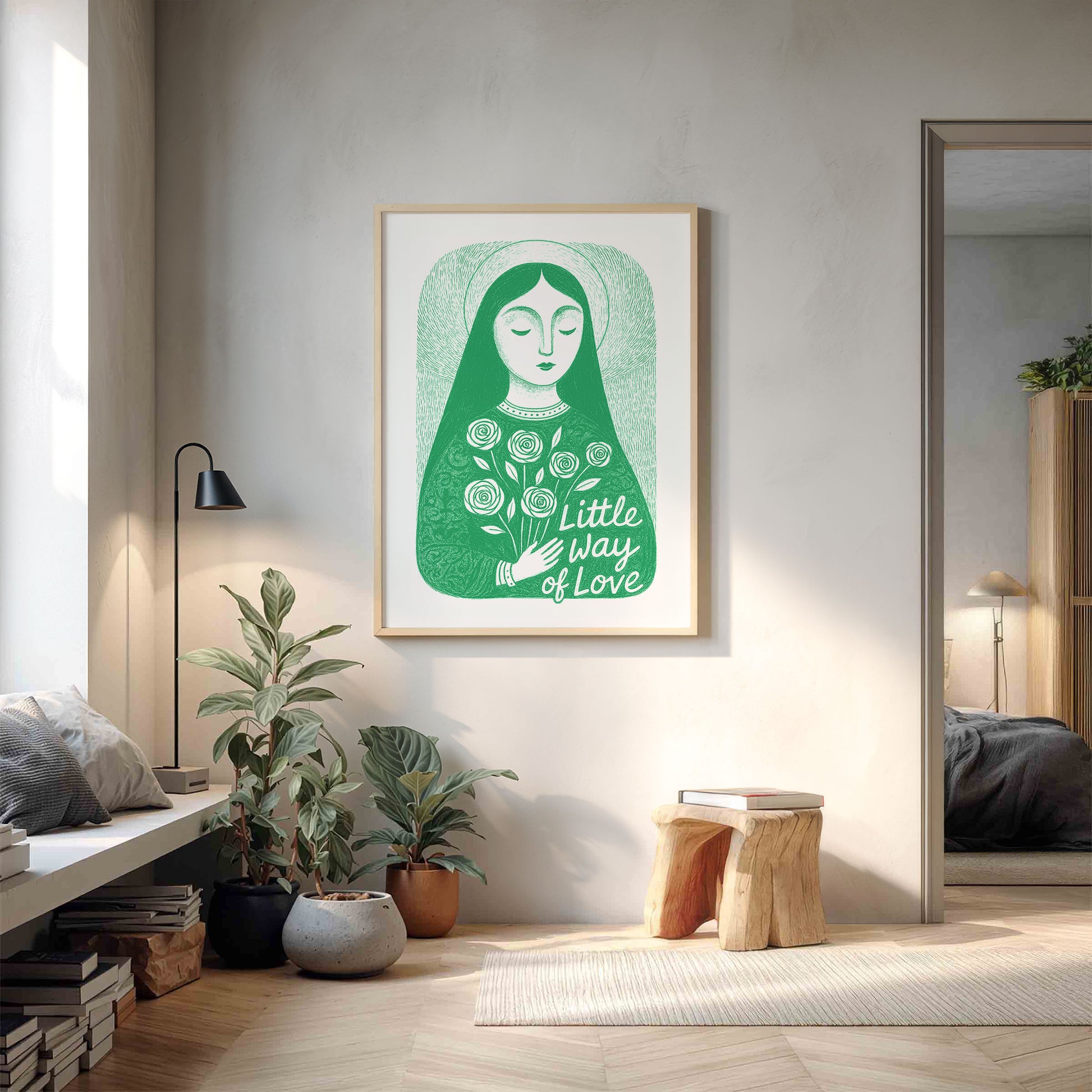 St Therese of Lisieux Art Print - Green interior mockup 11 - p_9_ter_0004_Layer 5