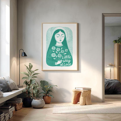 St Therese of Lisieux Art Print - Teal interior mockup 14 - p_9_ter_0007_Layer 2